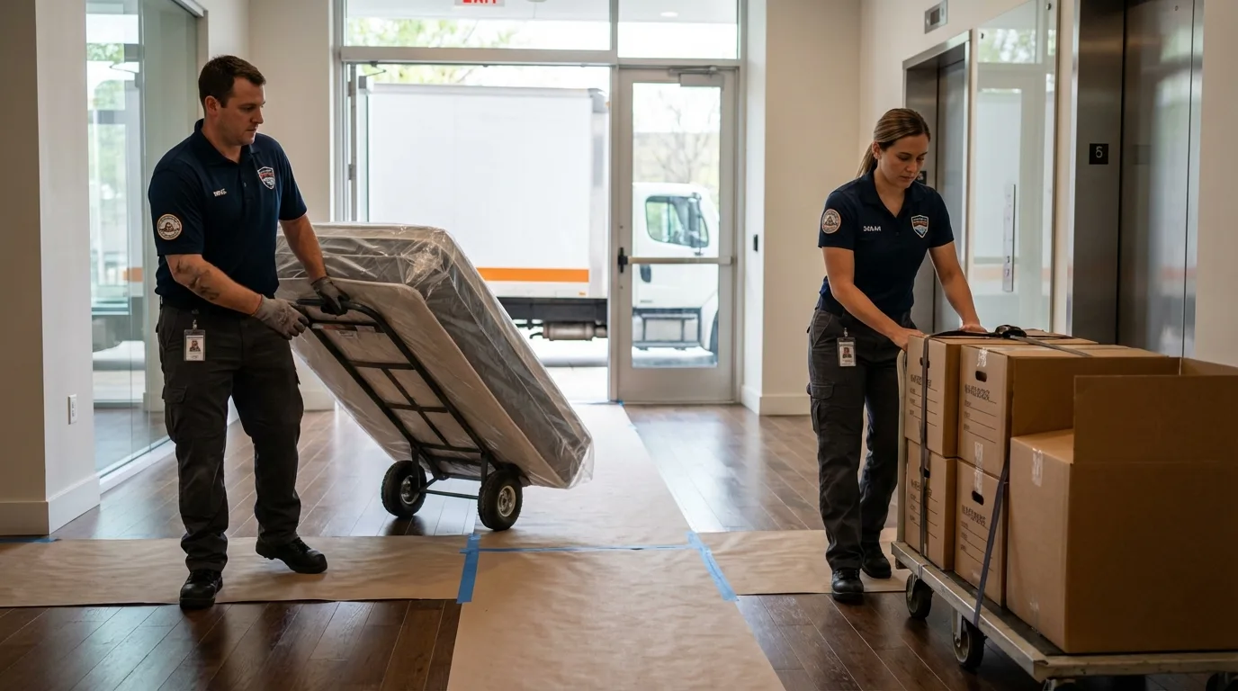 Professional apartment movers loading elevator in Two Harbors, MN