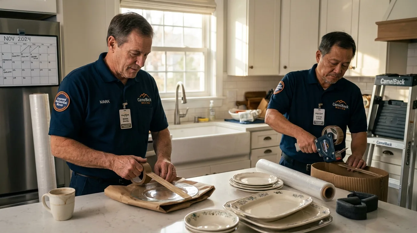 Professional crew packing kitchen dishware in Two Harbors, MN